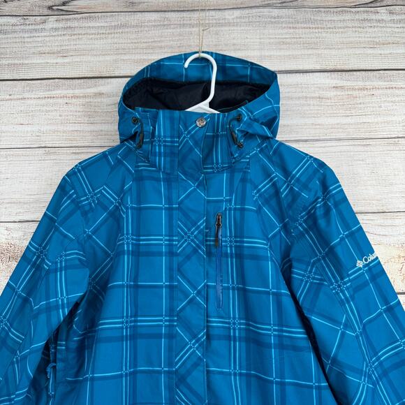 Columbia Plaid Omni Tech Snowboard Ski jacket Womens Medium Blue Interchange - Picture 3 of 16